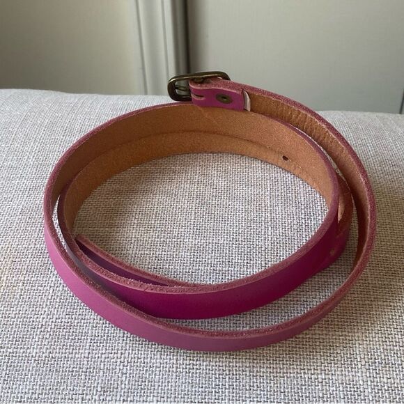 Gap Hot Pink Leather Belt Brass Tone Buckle Size Med - Picture 3 of 6